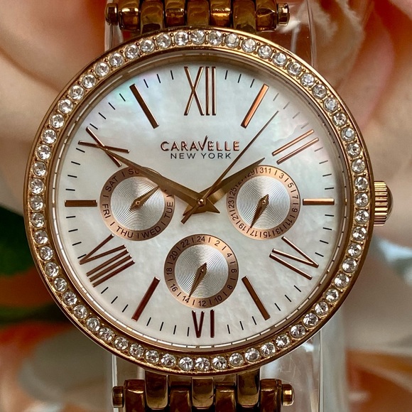 Bulova Accessories - Caravelle New York by Bulova Crystal Embellished Multifunction Watch MOP Dial